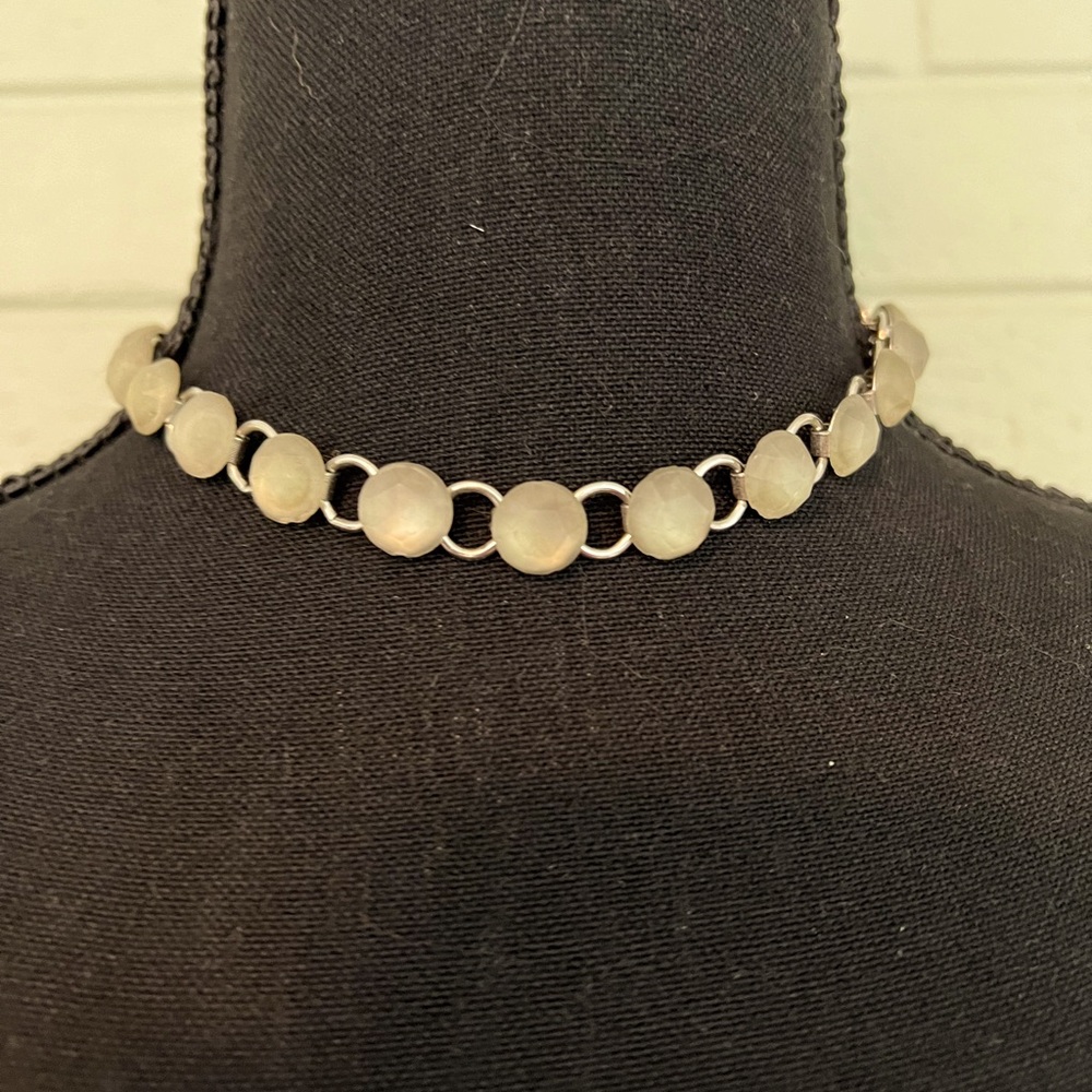 Choker necklace maybe white sea glass or Swarovski crystals. Sterling silver.